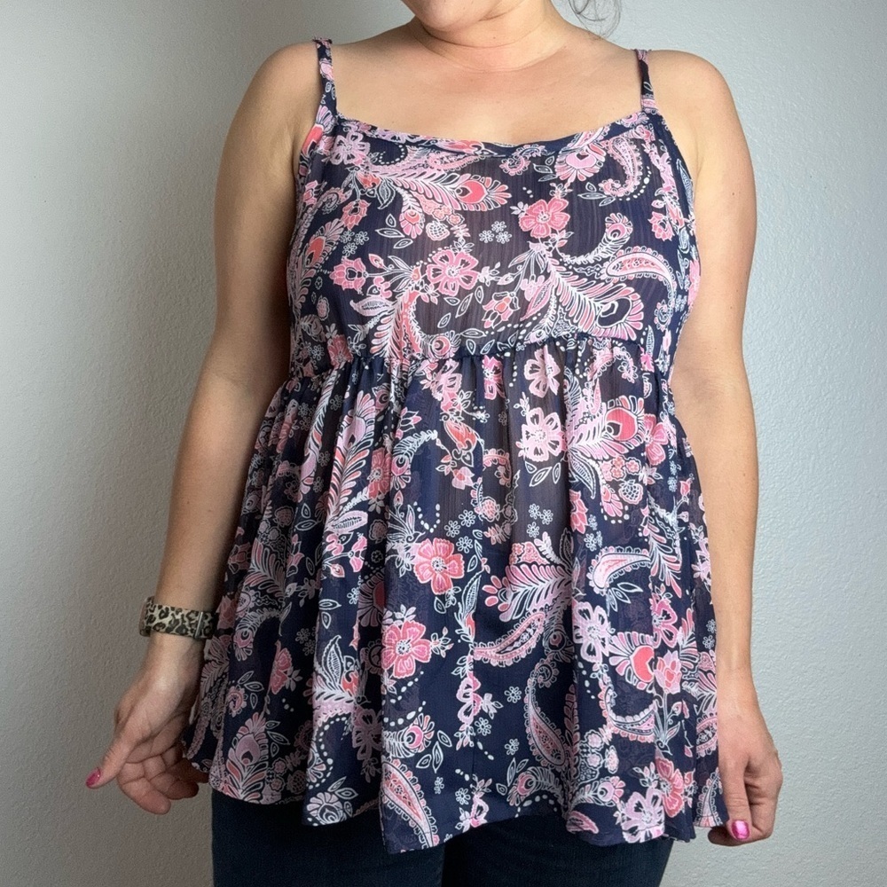 Torrid Navy Pink Sheer Tank Top Size 1